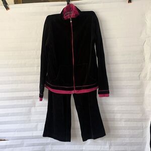Cappagallo Black & Magenta Velour Tracksuit Women’s Size Small 2-Piece